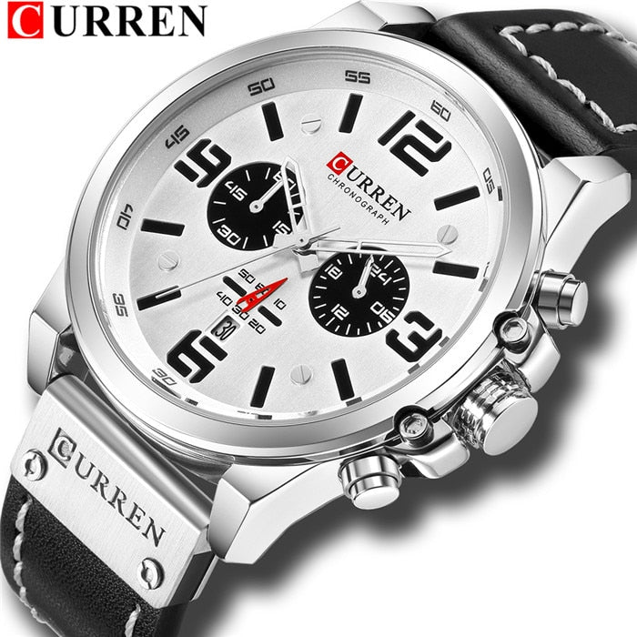 Top Sports Brand Military Classic Chronograph Watch Men's Watches Silver Casual Quartz