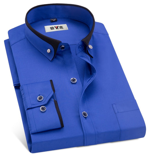 New Autumn Mens Dress Shirts Social Long Sleeve Double Collar Button-Up Patchwork Non-iron Slim Fit Men Casual Business Shirts