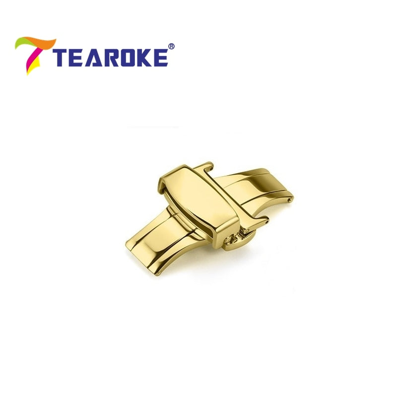 TEAROKE Butterfly Deployment Watch Band Buckle Double Push Button Fold Strap Clasp 12 14 16 18 20 22 24mm Black Rose Gold Silver