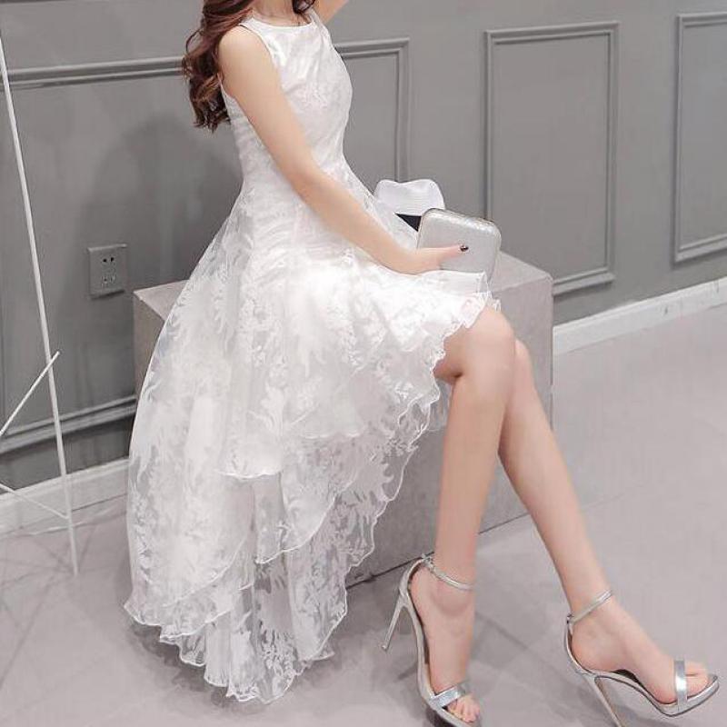 Fresh Sweet Harajuku Sexy Solid Color Organza Sleeveless Ladies Lace Dress White