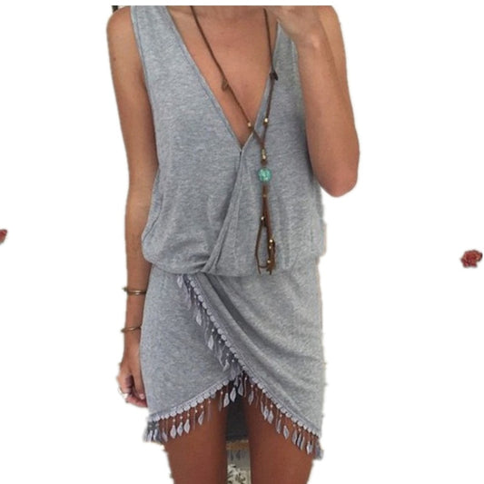 Clothing V-neck irregular lace restoring ancient ways Summer Dress  Sleeveless Beach Dress