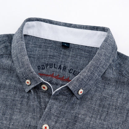 Men's Regular-Fit Shirt Cotton Line Long Sleeve Loose Business Dress Pure Color Button Shirt Men Blue White Tops Camisa Hombre L