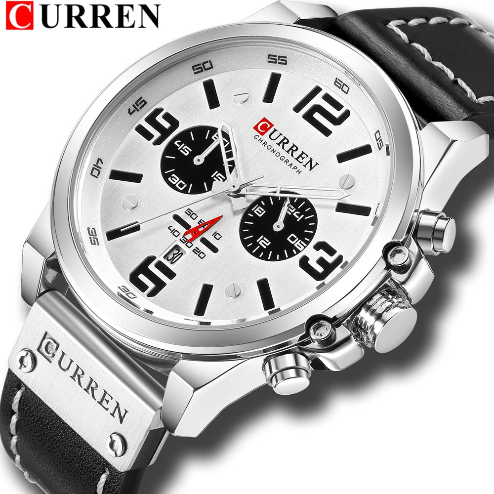Top Sports Brand Military Classic Chronograph Watch Men's Watches Silver Casual Quartz