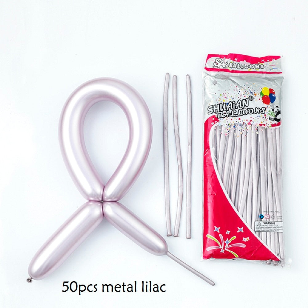 50pcs Magic Long Metallic Balloons DIY Rose Gold Chrome Twisting Strip Ball Selfmade Flower Shape Valentines Gifts Wedding Decor