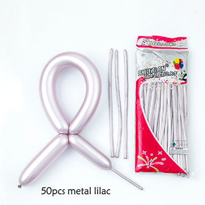 50pcs Magic Long Metallic Balloons DIY Rose Gold Chrome Twisting Strip Ball Selfmade Flower Shape Valentines Gifts Wedding Decor