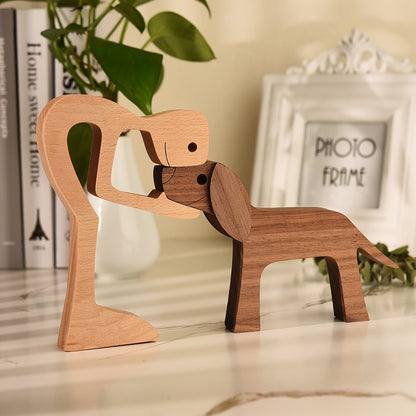 Family Puppy Wood Dog Craft Figurine Desktop Table Ornament