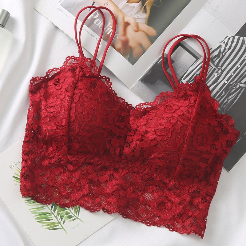 et French Bralette Lace Panties Cropped Bra Pantys Set Female