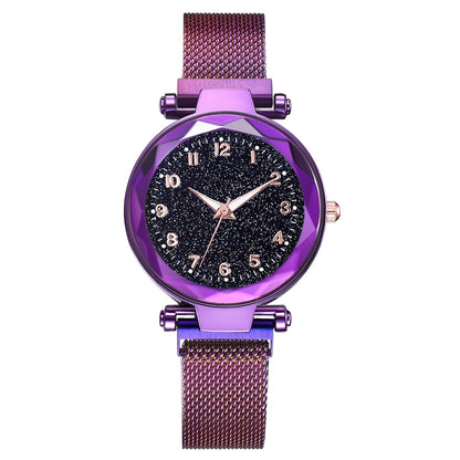 Luxury Starry Sky Stainless Steel Mesh Bracelet Watches For Women Crystal Analog Quartz