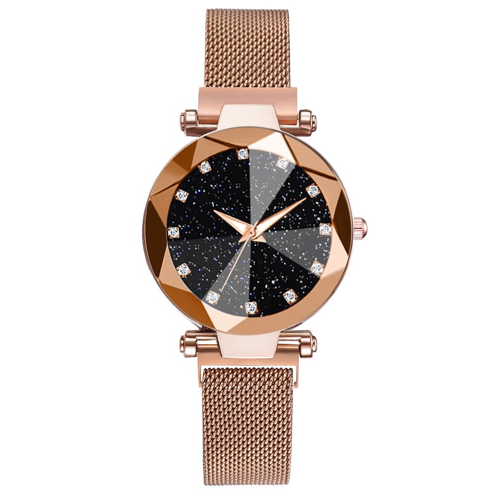 Luxury Starry Sky Stainless Steel Mesh Bracelet Watches For Women Crystal Analog Quartz