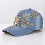 Sequin Diamond Rhinestone Flower Baseball Cap Fashionable European Style  Men's Women's Sun Caps