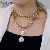 ZOVOLI Punk Gold Color Portrait Coin Pendant Necklace For Women