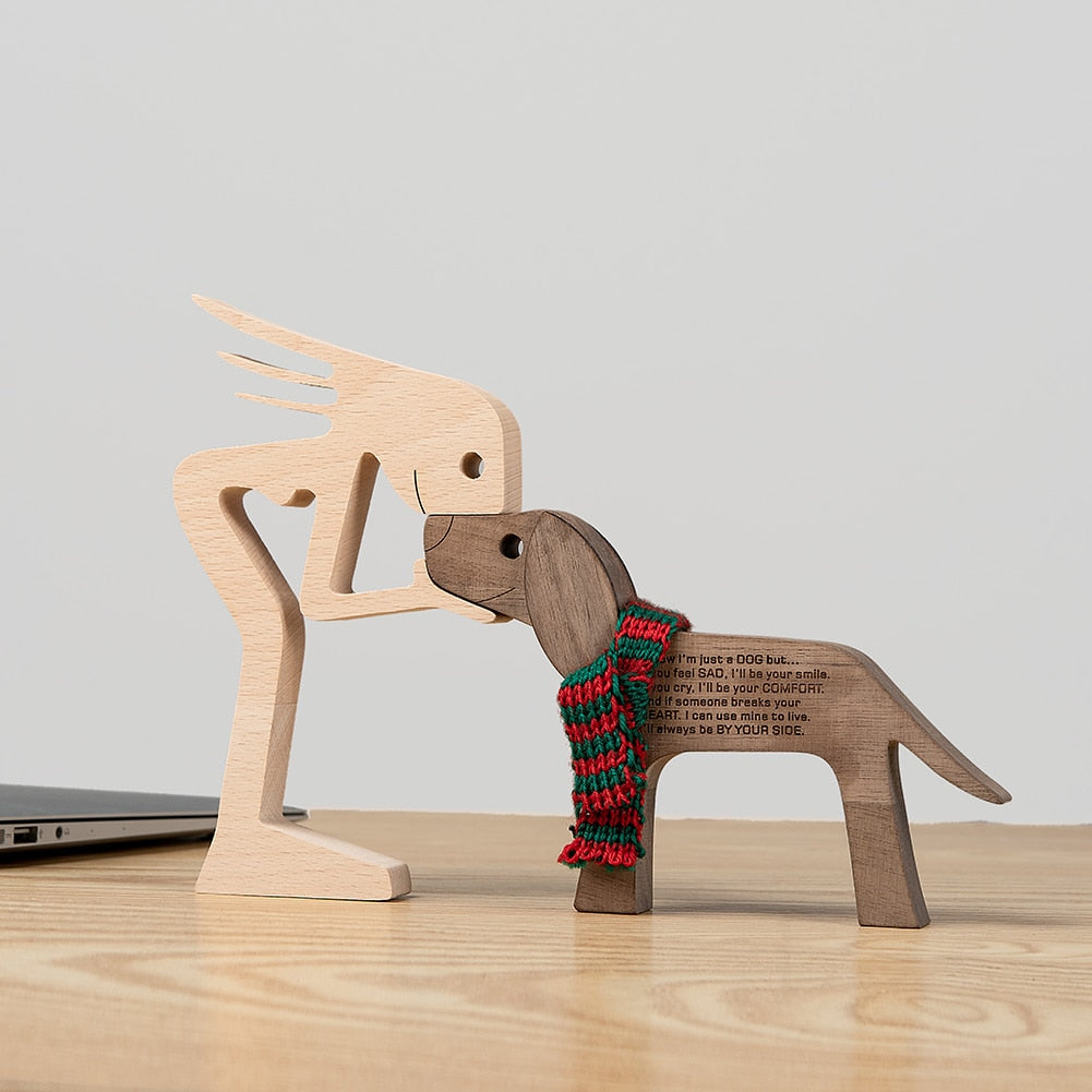 Family Puppy Wood Dog Craft Figurine Desktop Table Ornament
