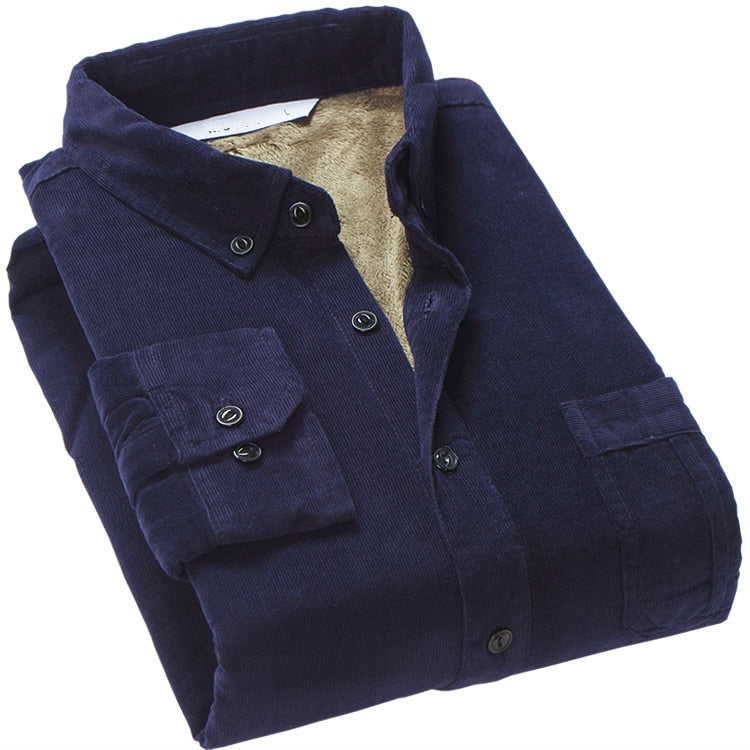 Quality Men's Cotton Corduroy Warm Winter Shirt Thick Fleece Lining Thermal Shirt Long Sleeve Bottoming Shirt Mens Winter Shirts