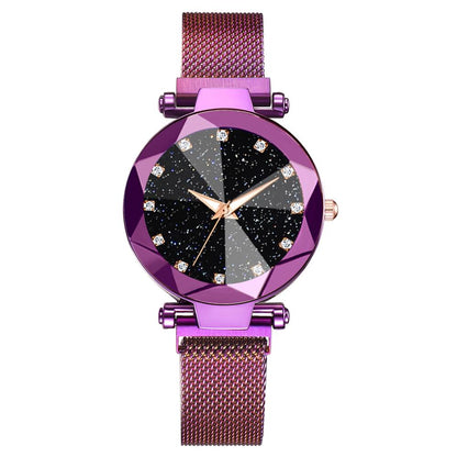 Luxury Starry Sky Stainless Steel Mesh Bracelet Watches For Women Crystal Analog Quartz