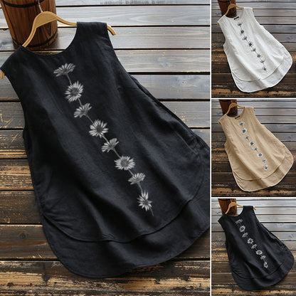 Women&#39;s Irregular Blouse ZANZEA 2022  Tanks Tops Casual Linen Blusas Female Sleeveless Chemise Summer Tee Shirts