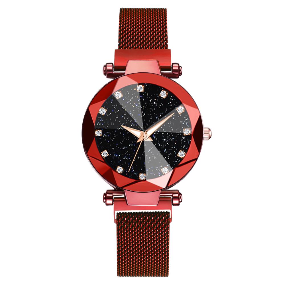 Luxury Starry Sky Stainless Steel Mesh Bracelet Watches For Women Crystal Analog Quartz