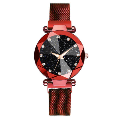 Luxury Starry Sky Stainless Steel Mesh Bracelet Watches For Women Crystal Analog Quartz