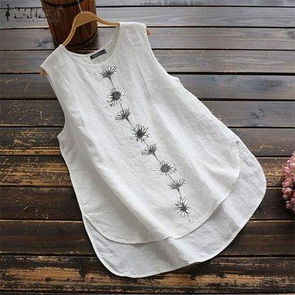 Women&#39;s Irregular Blouse ZANZEA 2022  Tanks Tops Casual Linen Blusas Female Sleeveless Chemise Summer Tee Shirts