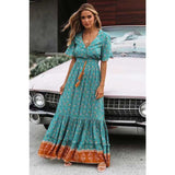 BOHO INSPIRED blus floral maxi dress V-neck button down lace