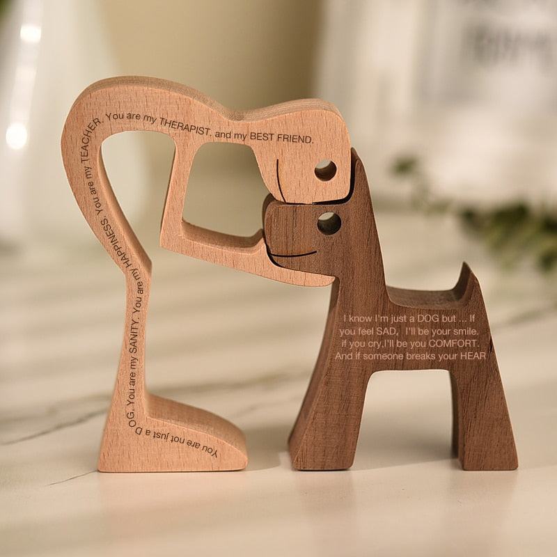 Family Puppy Wood Dog Craft Figurine Desktop Table Ornament