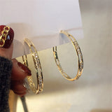 FYUAN Golden Round Crystal Hoop Earrings for Women Bijoux Geometric