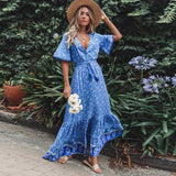 BOHO INSPIRED blus floral maxi dress V-neck button down lace