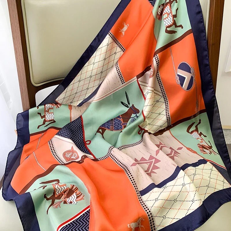 70*70cm Spring Autumn Lady Beach Silk Scarf New Style Headscarf Women Fashion Square shawl wrap Luxury foulard bandanna muffler