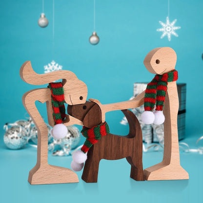 Family Puppy Wood Dog Craft Figurine Desktop Table Ornament