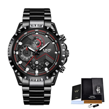 LIGE Top Brand Luxury Mens Fashion Watch Men Sport Waterproof Quartz Watches Men All Steel Army