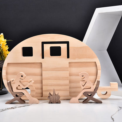 Family Puppy Wood Dog Craft Figurine Desktop Table Ornament