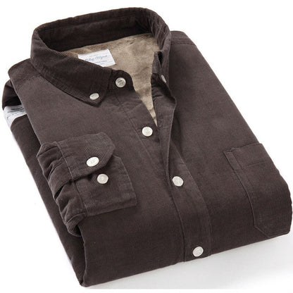 Quality Men's Cotton Corduroy Warm Winter Shirt Thick Fleece Lining Thermal Shirt Long Sleeve Bottoming Shirt Mens Winter Shirts