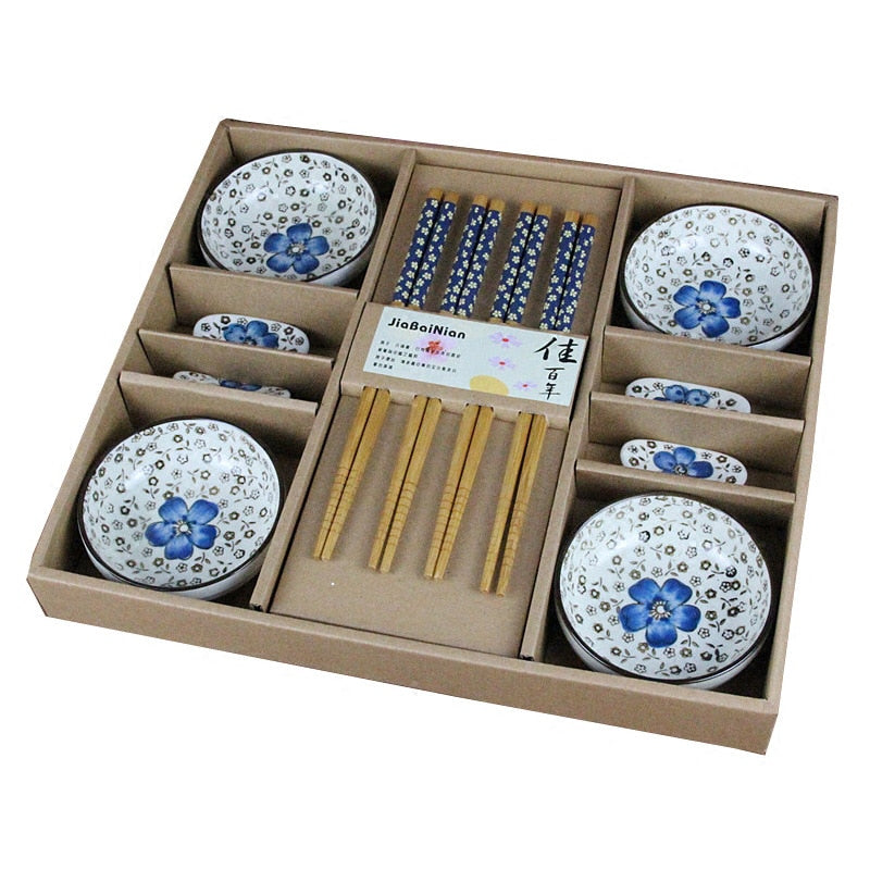 Korean Plate Chopsticks Ceramic Tableware Set Gift Box Cherry Blossom Sushi Sashimi Soysauce Dish