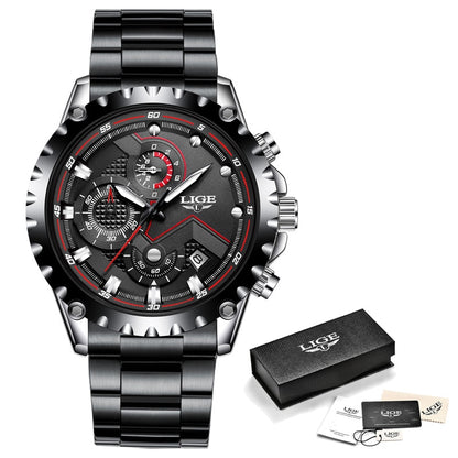 LIGE Top Brand Luxury Mens Fashion Watch Men Sport Waterproof Quartz Watches Men All Steel Army