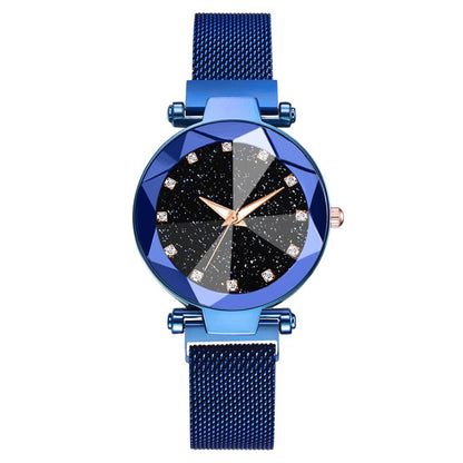 Luxury Starry Sky Stainless Steel Mesh Bracelet Watches For Women Crystal Analog Quartz