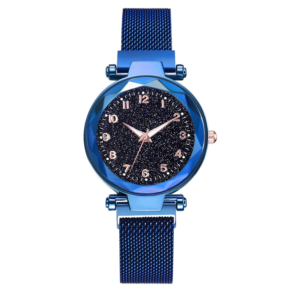Luxury Starry Sky Stainless Steel Mesh Bracelet Watches For Women Crystal Analog Quartz