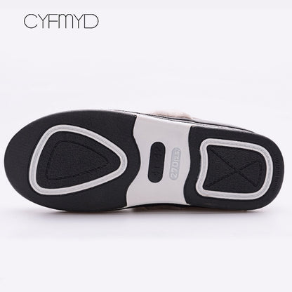 Men's slippers Home Winter Indoor Warm Shoes Thick Bottom Plush  Waterproof Leather House slippers man Cotton shoes 2021 New
