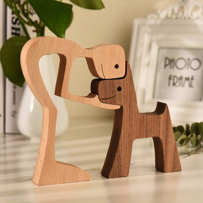 Family Puppy Wood Dog Craft Figurine Desktop Table Ornament