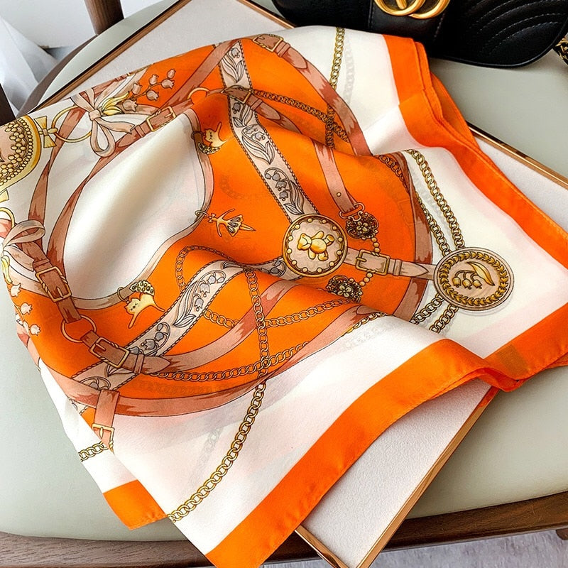70*70cm Spring Autumn Lady Beach Silk Scarf New Style Headscarf Women Fashion Square shawl wrap Luxury foulard bandanna muffler