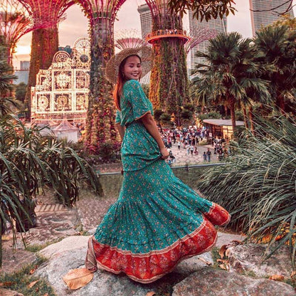 BOHO INSPIRED blus floral maxi dress V-neck button down lace