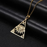 Skyrim Gold Color Pyramid Egyptian Evil Eye Pendant Necklace Stainless Steel Adjustable