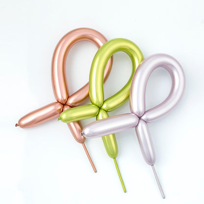 50pcs Magic Long Metallic Balloons DIY Rose Gold Chrome Twisting Strip Ball Selfmade Flower Shape Valentines Gifts Wedding Decor