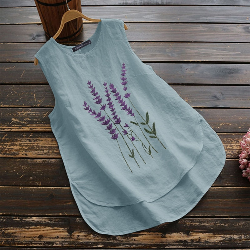 Women&#39;s Irregular Blouse ZANZEA 2022  Tanks Tops Casual Linen Blusas Female Sleeveless Chemise Summer Tee Shirts