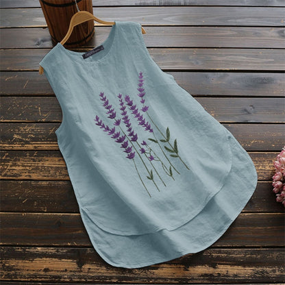 Women&#39;s Irregular Blouse ZANZEA 2022  Tanks Tops Casual Linen Blusas Female Sleeveless Chemise Summer Tee Shirts