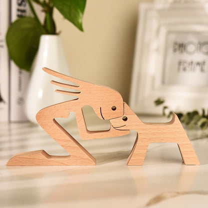 Family Puppy Wood Dog Craft Figurine Desktop Table Ornament