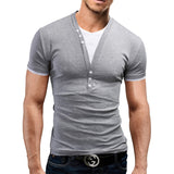Tshirt homme Handsome Button Shirt Short Sleeve T-Shirt Men Slim Fit Brand Clothing