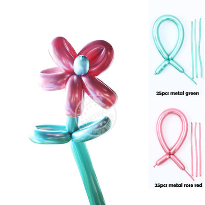 50pcs Magic Long Metallic Balloons DIY Rose Gold Chrome Twisting Strip Ball Selfmade Flower Shape Valentines Gifts Wedding Decor