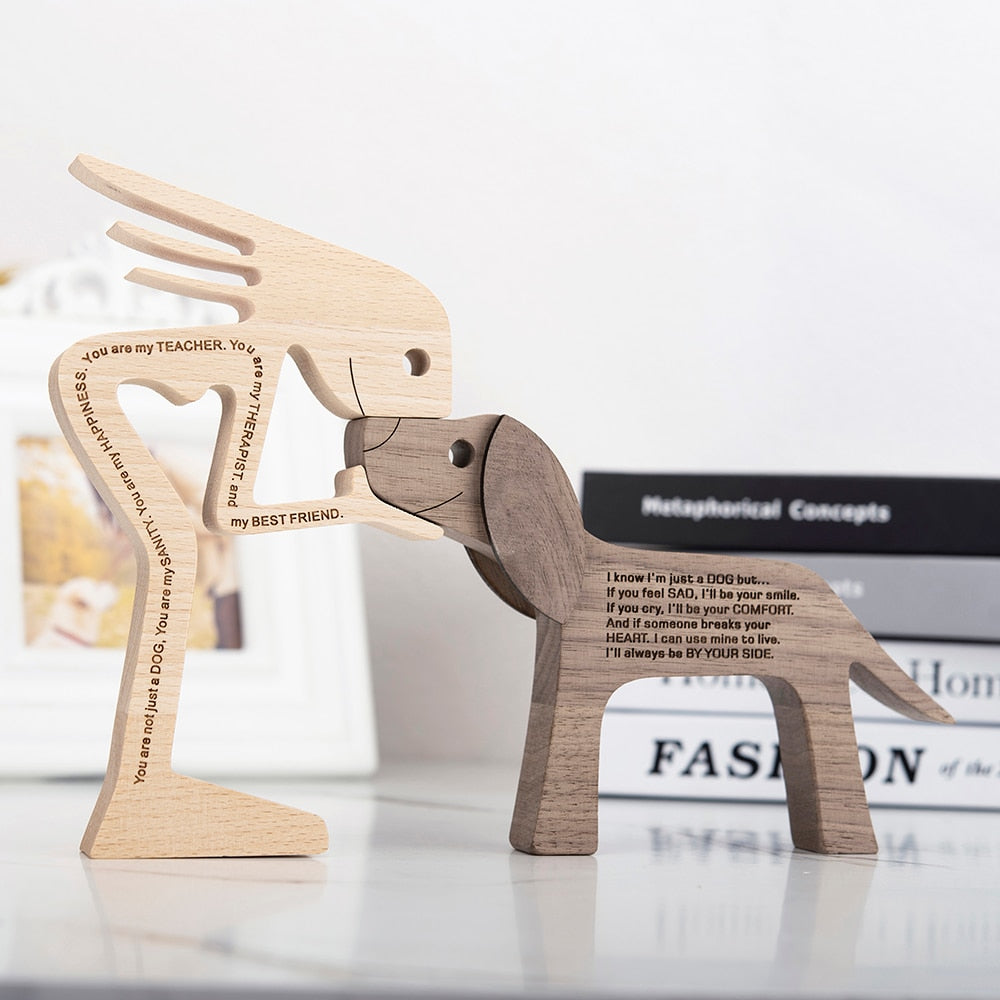 Family Puppy Wood Dog Craft Figurine Desktop Table Ornament