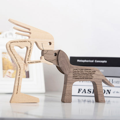 Family Puppy Wood Dog Craft Figurine Desktop Table Ornament
