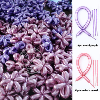 50pcs Magic Long Metallic Balloons DIY Rose Gold Chrome Twisting Strip Ball Selfmade Flower Shape Valentines Gifts Wedding Decor