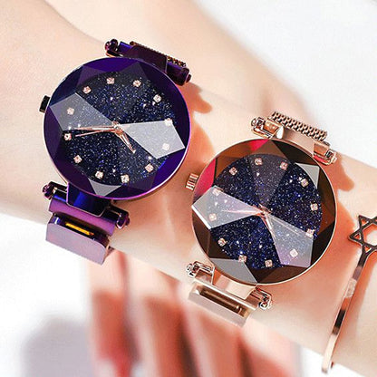 Luxury Starry Sky Stainless Steel Mesh Bracelet Watches For Women Crystal Analog Quartz